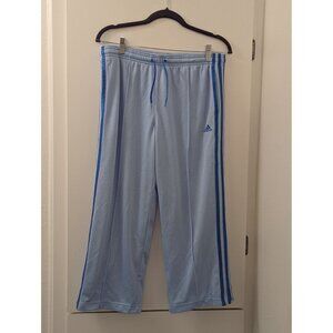 Adidas Light Blue Mesh Athletic Pants With Drawstring Waist & Side Stripes  Size